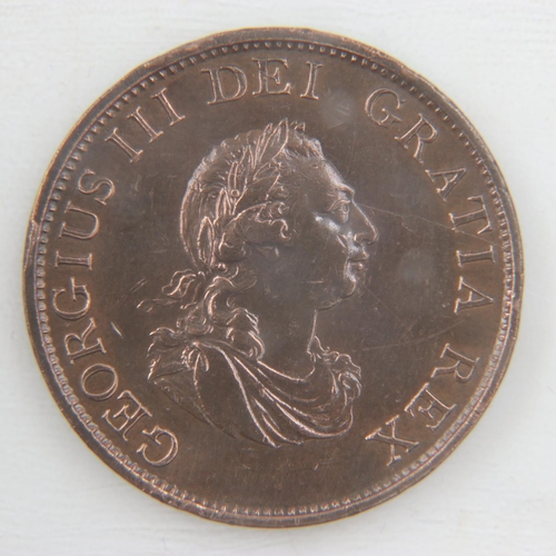 2053 - 1799 half penny of George III - EF.  UK P&P Group 0 (£6+VAT for the first lot and £1+VAT for subsequ... 