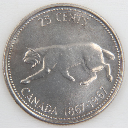 2076 - 1967 silver Lynx Canadian 25 cents.  UK P&P Group 0 (£6+VAT for the first lot and £1+VAT for subsequ... 