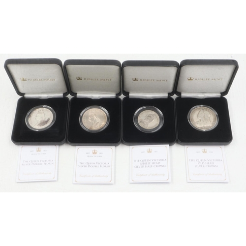 2114 - Four Victorian silver coins, florin - crown. UK P&P Group 1 (£16+VAT for the first lot and £2+VAT fo... 