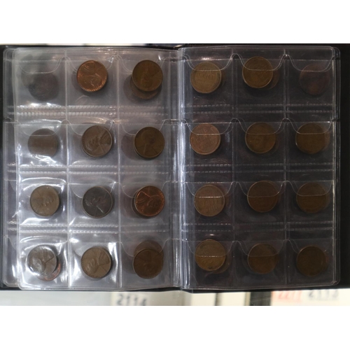 2124 - Collection of USA Lincoln 'wheat' copper cents within folder, various mints and grades (70). UK P&P ... 