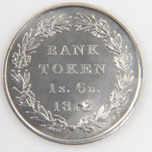 2128 - 1813 eighteen-pence silver bank token with counterstrike.  UK P&P Group 0 (£6+VAT for the first lot ... 