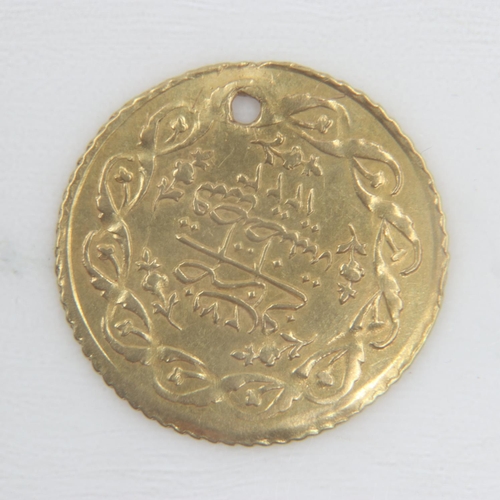 2138 - c.1808 Ottoman Empire gold one cedid mahmudiye, holed, 1.5g. UK P&P Group 0 (£6+VAT for the first lo... 