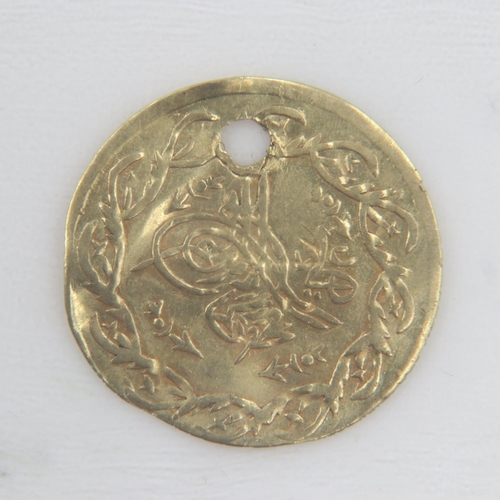 2145 - c.1800-10 Ottoman Empire gold half-cedid mahmudiye, holed, 0.6g. UK P&P Group 0 (£6+VAT for the firs... 