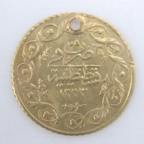 2155 - c.1808 Ottoman Empire gold one cedid mahmudiye, holed, 1.5g. UK P&P Group 0 (£6+VAT for the first lo... 