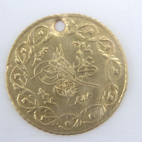 2155 - c.1808 Ottoman Empire gold one cedid mahmudiye, holed, 1.5g. UK P&P Group 0 (£6+VAT for the first lo... 