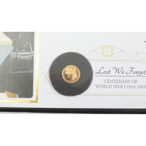 2173 - Centenary of World War I 9ct gold coin cover. UK P&P Group 1 (£16+VAT for the first lot and £2+VAT f... 