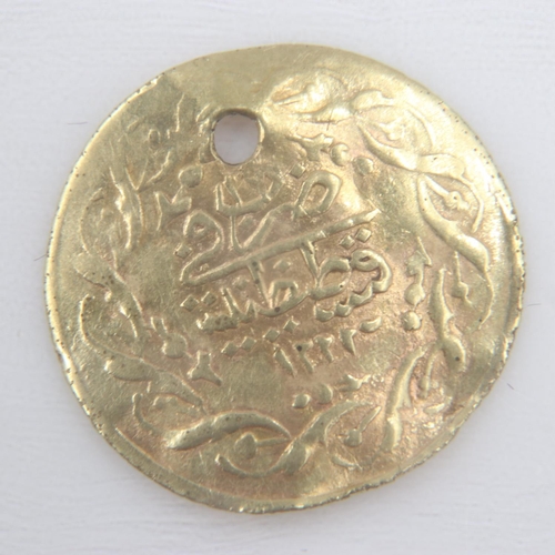 2186 - c.1800-10 Ottoman Empire gold half-cedid mahmudiye, holed, 0.6g. UK P&P Group 0 (£6+VAT for the firs... 