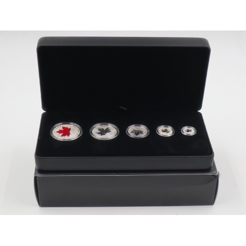 2192 - Cased Canada fine silver five coin set. 1/20 ounce to one ounce. UK P&P Group 1 (£16+VAT for the fir... 