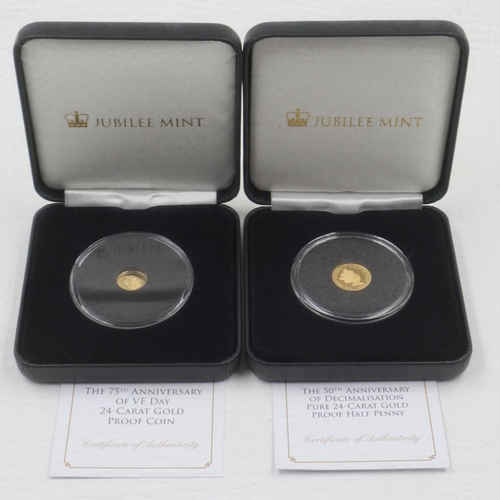 2194 - Two 22ct gold proof coins (each 0.5g): 2020 75th Anniversary of VE day and 50th Anniversary of Decim... 