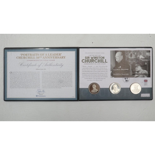 2204 - Winston Churchill Portraits of a Leader three-coin stamp cover. UK P&P Group 1 (£16+VAT for the firs... 