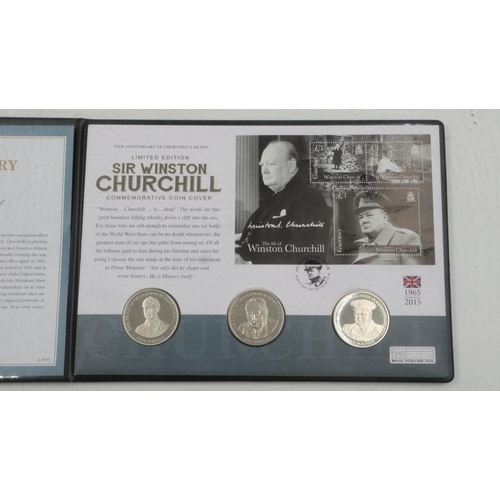 2204 - Winston Churchill Portraits of a Leader three-coin stamp cover. UK P&P Group 1 (£16+VAT for the firs... 