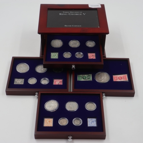 2255 - Three Decades of George V Silver Coins and stamps in  presentation case. UK P&P Group 2 (£20+VAT for... 