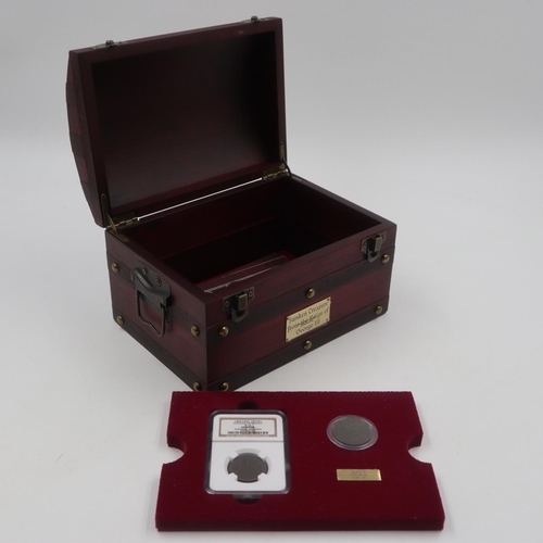 2268 - Danbury Mint Treasure Chest containing a George III halfpenny and an Indian coin salvaged from the w... 