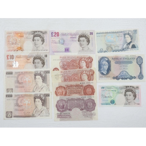 2273 - UK circulated banknotes, 10 shillings to £20. UK P&P Group 1 (£16+VAT for the first lot and £2+VAT f... 