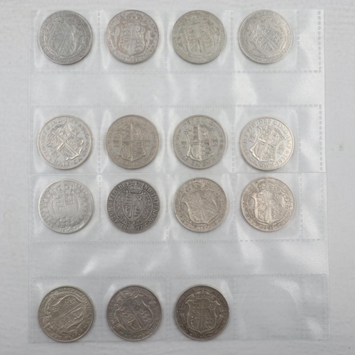 2274 - Silver half crowns of George V, 1917-1931 (exc. 1924) and two Victorian examples. UK P&P Group 1 (£1... 