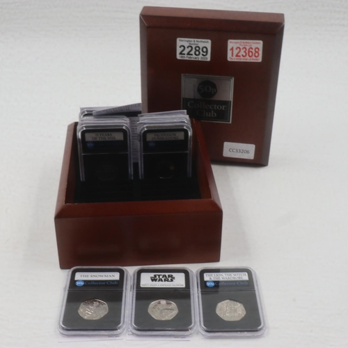 2289 - Two wooden 50p Collectors Club boxes containing 35 Danbury mint 50ps. UK P&P Group 2 (£20+VAT for th... 