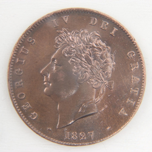 2325 - 1827 halfpenny of George IV - EF.  UK P&P Group 0 (£6+VAT for the first lot and £1+VAT for subsequen... 