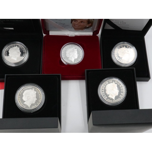 2350 - Five boxed £5 silver proof coins. UK P&P Group 1 (£16+VAT for the first lot and £2+VAT for subsequen... 