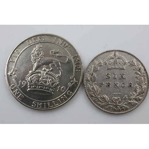 2353 - Silver sixpence and shilling of Edward VII - gVF.  UK P&P Group 0 (£6+VAT for the first lot and £1+V... 