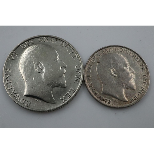 2353 - Silver sixpence and shilling of Edward VII - gVF.  UK P&P Group 0 (£6+VAT for the first lot and £1+V... 