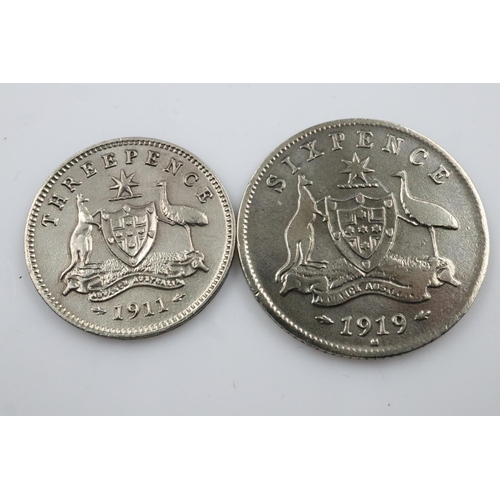 2356 - Silver Australian threepence and sixpence of George V .  UK P&P Group 0 (£6+VAT for the first lot an... 