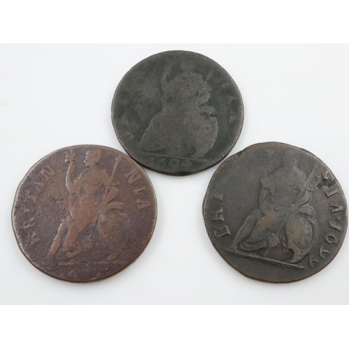 2357 - Early milled farthings of Charles II, William III, William and Mary.  UK P&P Group 0 (£6+VAT for the... 