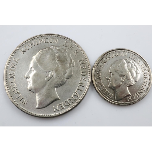 2358 - Two silver Dutch coins, 25 cents and 1 gulden.  UK P&P Group 0 (£6+VAT for the first lot and £1+VAT ... 