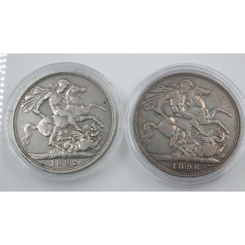 2365 - Two Victoria silver crowns, 1892 and 1896. UK P&P Group 0 (£6+VAT for the first lot and £1+VAT for s... 