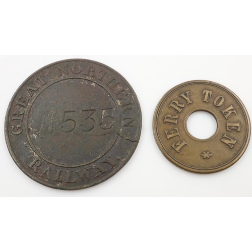 2366 - Two scarce transport tokens: Middlesborough Ferry Token and Great Northern Railway Loco Department. ... 