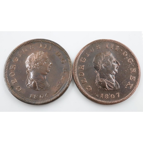 2369 - 1806 and 1807 half pennies of George III - gVF.  UK P&P Group 0 (£6+VAT for the first lot and £1+VAT... 