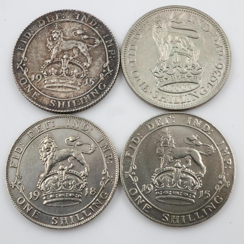 2374 - Four silver shillings of George V in circulated grades.  UK P&P Group 0 (£6+VAT for the first lot an... 