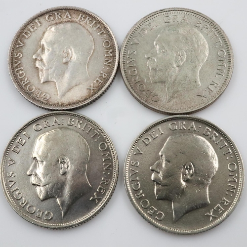 2374 - Four silver shillings of George V in circulated grades.  UK P&P Group 0 (£6+VAT for the first lot an... 