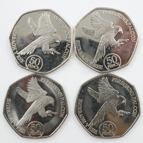 2382 - Four Isle of Man Peregrin Falcon 50p coins - EF.  UK P&P Group 0 (£6+VAT for the first lot and £1+VA... 