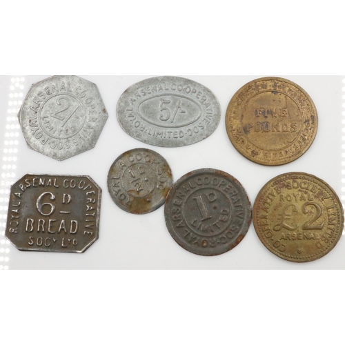 2388 - Seven Royal Arsenal Co-Operative Society tokens. UK P&P Group 0 (£6+VAT for the first lot and £1+VAT... 