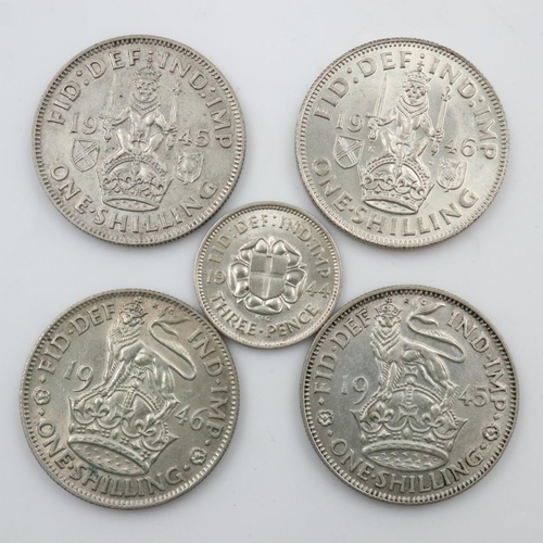 2390 - Five circulated silver coins of George VI.  UK P&P Group 0 (£6+VAT for the first lot and £1+VAT for ... 