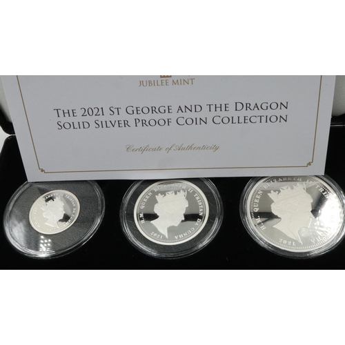 2398 - 2021 George and the Dragon silver proof three coin set. UK P&P Group 1 (£16+VAT for the first lot an... 