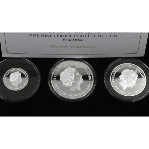 2401 - 70th anniversary of the Queens Coronation three coin silver proof set. UK P&P Group 1 (£16+VAT for t... 