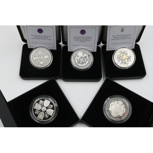 2402 - Five boxed £5 silver proof coins. UK P&P Group 1 (£16+VAT for the first lot and £2+VAT for subsequen... 