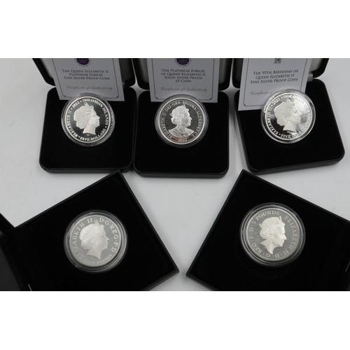 2402 - Five boxed £5 silver proof coins. UK P&P Group 1 (£16+VAT for the first lot and £2+VAT for subsequen... 