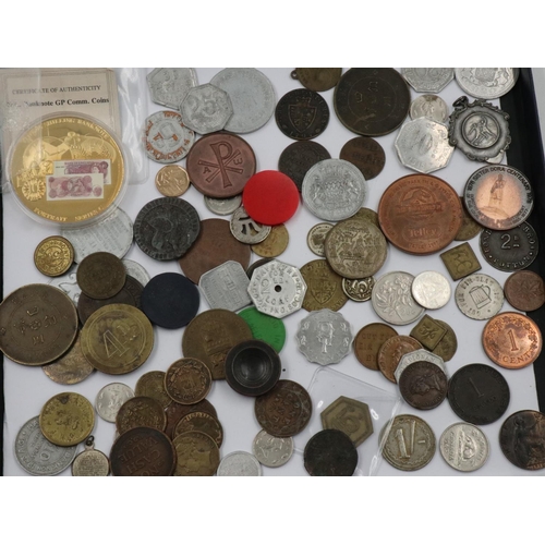 2405 - Early 20th century Indian temple token, with further world tokens, commemoratives and denominations.... 