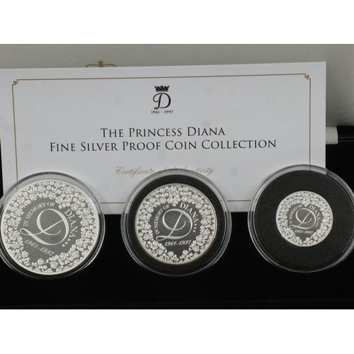 2406 - Cased Princess Diana fine silver proof three coin set. UK P&P Group 1 (£16+VAT for the first lot and... 