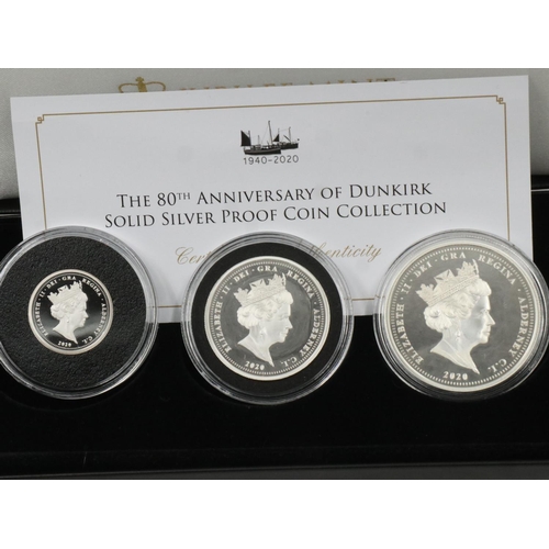 2407 - Cased 80th Anniversary of Dunkirk silver proof thee coin set. UK P&P Group 1 (£16+VAT for the first ... 