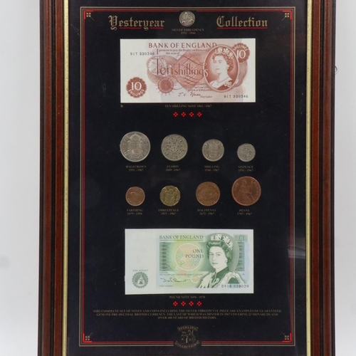 2409 - Three framed montages of UK pre-decimal coins and banknotes. Not available for in-house P&P