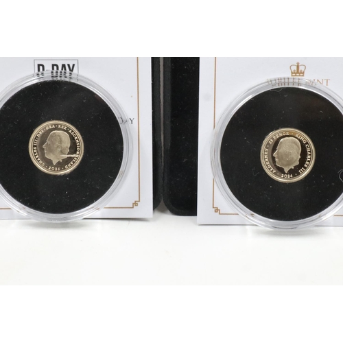 2425 - Two 9ct gold coins (each 1.0g): The King Charles III Coronation and 80th Anniversary of D-Day. UK P&... 