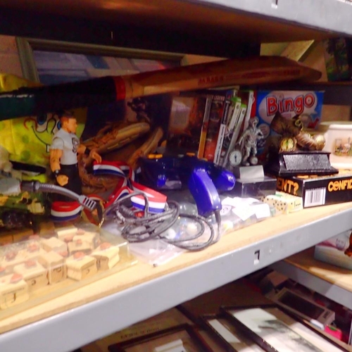 1030 - Shelf of mixed toys and games including Xbox 360/PSP/PlayStation 2 games. Not available for in-house... 