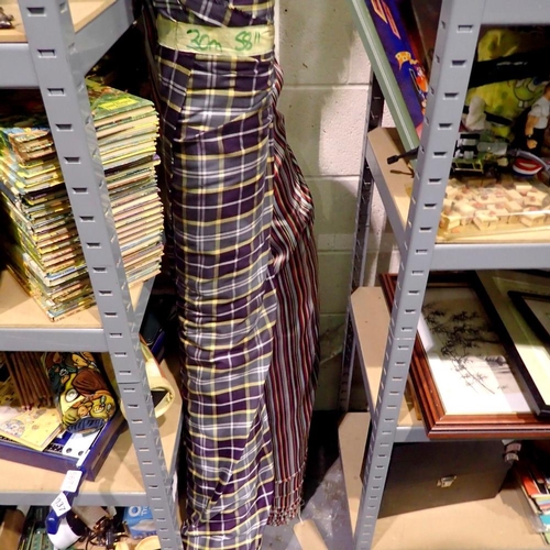 1033 - Two large rolls of fabric, one stripes and one tartan. Not available for in-house P&P