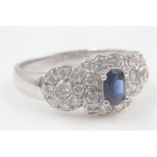 12 - 14ct white gold cocktail ring set with sapphire and CZ, size T/U, 6.0g. UK P&P Group 0 (£6+VAT for t... 