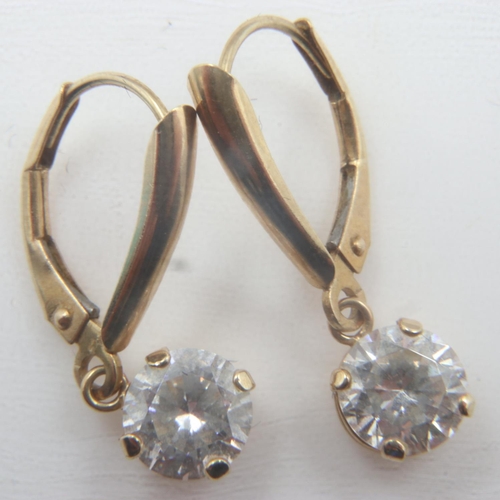 13 - Pair of 14ct gold CZ set drop earrings, each H: 25 mm, combined 1.7g. UK P&P Group 0 (£6+VAT for the... 