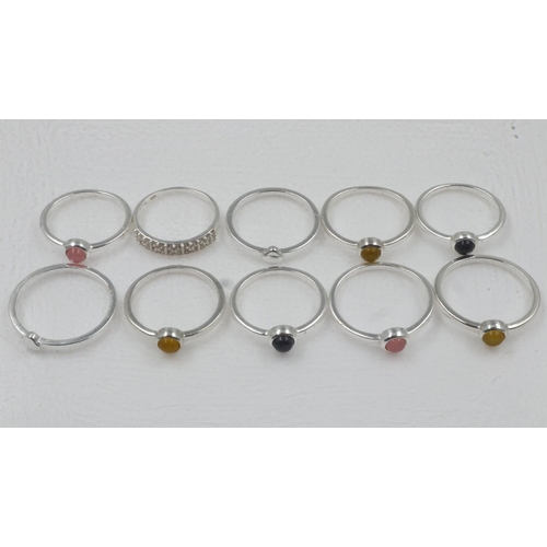 14 - Ten mixed silver rings, some set with stones, various sizes. UK P&P Group 0 (£6+VAT for the first lo... 