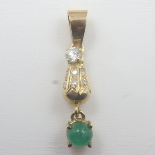 18 - Unmarked 18ct gold emerald and diamond set pendant, L: 30mm, 2.2g. UK P&P Group 0 (£6+VAT for the fi... 